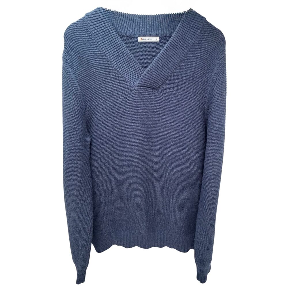 Marine Layer Blue Shawl Collar Wool Blend Sweater Polyamide Men's Large
